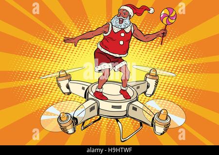 Santa Claus auf einem Quadrocopter fliegen Stock Vektor