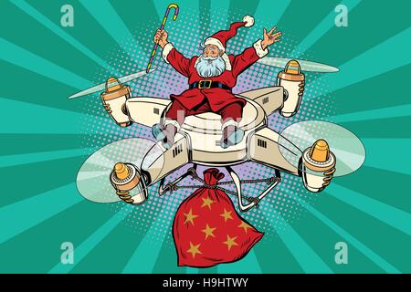 Retro-Santa Claus fliegt die Drohne Stock Vektor