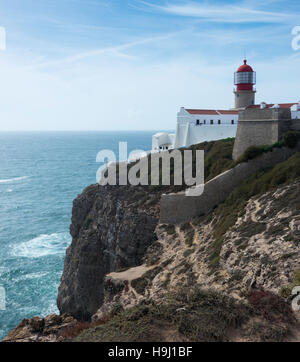 Portugal Algarve Region Sagres Leuchtturm am Kap St. Vincent - "Cabo Sao Vicente" - Kontinental-Europa Süd-Südwest Punkt Stockfoto