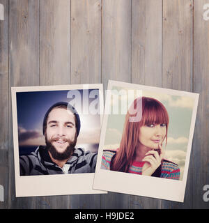 Zusammengesetztes Bild Porträt einer lächelnden Frau hipster Stockfoto