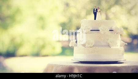 Nahaufnahme der Figur paar auf Hochzeitstorte Stockfoto