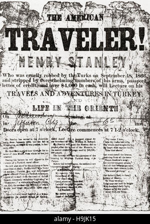 Aus einem Merkblatt des Henry Morton Stanleys ersten Vorlesung in Amerika.  Sir Henry Morton Stanley, John Rowlands, 1841 – 1904 geboren.  Welsh-US-amerikanischer Journalist und Explorer von Zentral-Afrika. Stockfoto