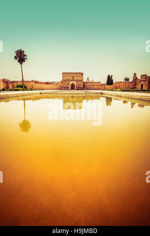 Ein Porträt von El Badi Palast, die Palastruine, bekannt als der unvergleichliche Palast in Marrakesch, Marokko Stockfoto