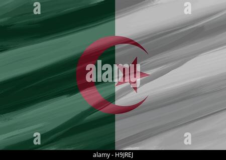 Algerien bemalt / gezeichnete Vektor Flagge. Dramatische, ungewöhnliche Optik. Vektor-Datei enthält Flagge und Textur-Layer Stock Vektor
