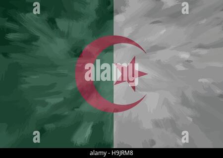 Algerien bemalt / gezeichnete Vektor Flagge. Dramatische, ungewöhnliche Optik. Vektor-Datei enthält Flagge und Textur-Layer Stock Vektor