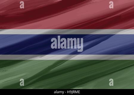 Gambia bemalt / gezeichnete Vektor Flagge. Dramatische, ungewöhnliche Optik. Vektor-Datei enthält Flagge und Textur-Layer Stock Vektor