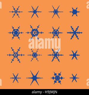 Vektor-Vintage Schneeflocke-Set. 16 original Schneeflocken für Weihnachten, Silvester-Dekoration. Hand gezeichnet doodle Objekte. EPS10 Stock Vektor