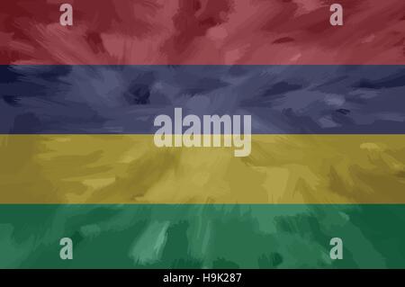 Mauritius bemalt / gezeichnete Vektor Flagge. Dramatische, ungewöhnliche Optik. Vektor-Datei enthält Flagge und Textur-Layer Stock Vektor