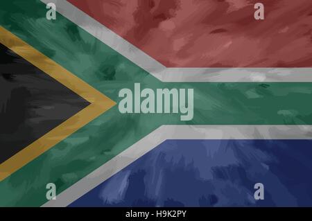 Südafrika-bemalt / gezeichnete Vektor-Flagge. Dramatische, ungewöhnliche Optik. Vektor-Datei enthält Flagge und Textur-Layer Stock Vektor