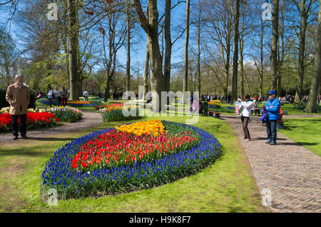 LISSE, Niederlande - 17. April 2016: Unbekannte Touristen besuchen die weltberühmten Keukenhof-Tulpe-Gärten in den Niederlanden Stockfoto