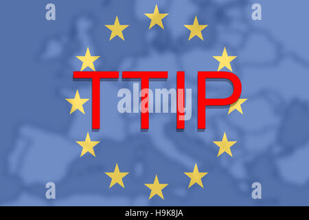 TTIP - Transatlantic Trade and Investment Partnership auf Europa-Union Euro Hintergrund Stockfoto