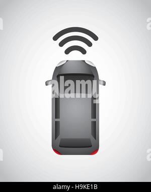 autonome Autos Fahrzeug mit Funkwellen auf weißem Hintergrund. Ökologie, Smart und Techonology Konzept. Ansicht von oben. Vektor-illustration Stock Vektor