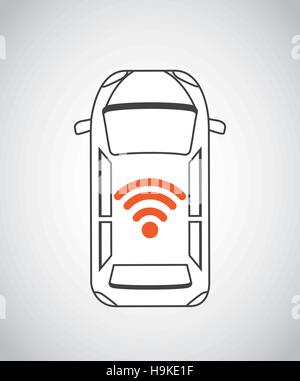 autonome Autos Fahrzeug mit Funkwellen auf weißem Hintergrund. Ökologie, Smart und Techonology Konzept. Ansicht von oben. Vektor-illustration Stock Vektor