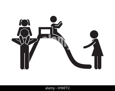 glückliche Familie mit Kinder spielen auf Folie. Piktogramm-Design. Vektor-illustration Stock Vektor