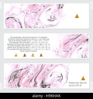 Vektor. Satz von Hand gezeichnete Marmor Hintergrund mit weißen reine Plätze für Ihren Text oder Bilder. Satz von drei Aquarell Banner für Ihr Design. Stock Vektor