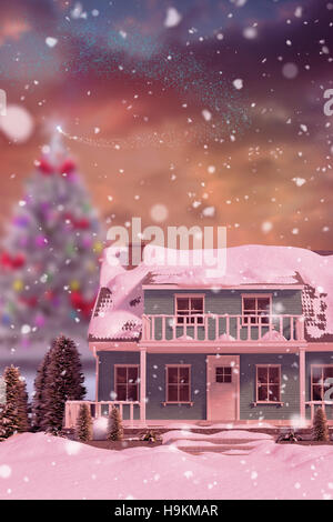 Zusammengesetztes 3D-Bild von Schnee bedeckt Haus Stockfoto