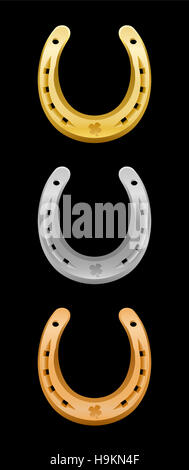 Hufeisen - Gold, Silber, Bronze - für erste, zweite und dritte Platz. Stockfoto