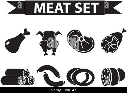 Fleisch- und Wurstwaren Icon-Set, modernen Stil. Stock Vektor