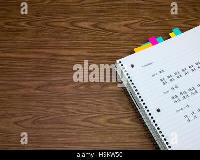 Mandarin; Lernen, neue Sprache schreiben Wörter, die auf dem Notebook Stockfoto