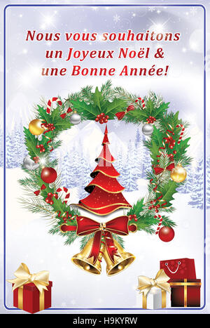 Carte de Voeux pour le Nouvel ein: Nous Vous Souhaitons un Joyeux Noël et Une Bonne Année Stockfoto