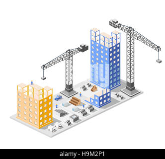 Industriebau Isometrien in die große Stadt Wolkenkratzer im Bau, Häuser und Gebäude Stockfoto