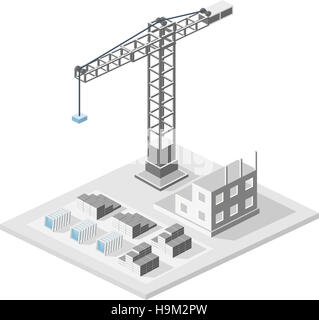 Industriebau Isometrien in die große Stadt Wolkenkratzer im Bau, Häuser und Gebäude Stockfoto