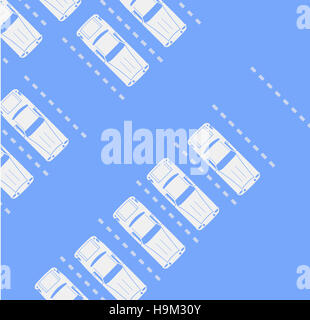 Draufsicht auf einen Parkplatz der Stadt mit einer Reihe von verschiedenen Autos Stockfoto
