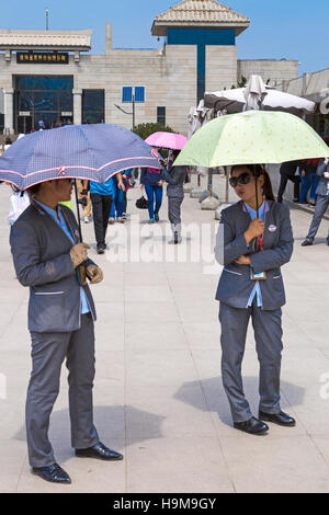 Reiseleiter am Museum der Terrakotta Armee, Xian, China Stockfoto