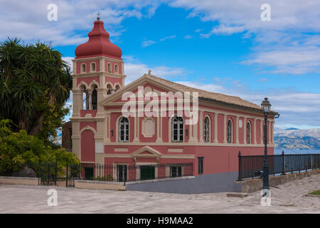 Die Kirche der Jungfrau Maria Mandrakina, die Jungfrau Maria und Heiligen Panteleimonas gewidmet ist, wurde im 18. Jahrhundert erbaut. Korfu, Corfu ich Stockfoto