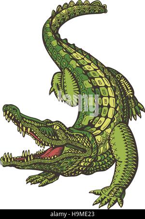 Krokodil oder Alligator. Tier im Ethno-Stil. Vektor-illustration Stock Vektor