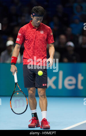 Barclays ATP World Tour Finals, Tag 7. Kei Nishikori (JPN) gegen Novak Djokovic (SRB). © Sportsimages/Alamy Live-Nachrichten Stockfoto