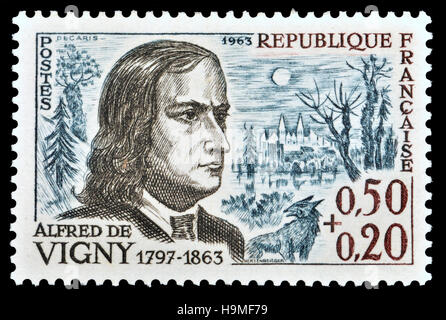 Französische Briefmarke (1963): Alfred Victor, Comte de Vigny (1797-1863), französischer Dichter, Schriftsteller und frühe Führer der französischen Romantik Stockfoto