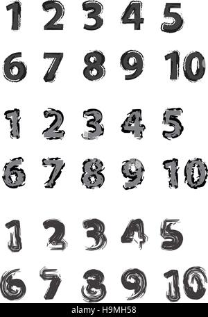 Satz von zehn numerische Zahl von Hand zeichnen Stock Vektor