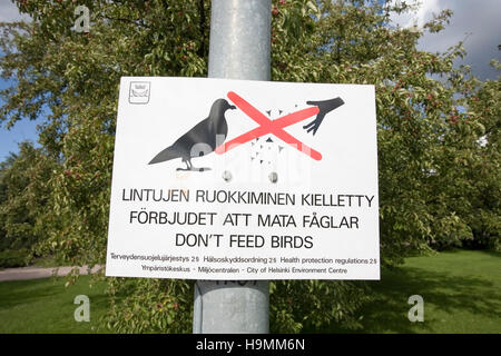 Vögel füttern nicht unterzeichnen, Helsinki Finnland Stockfoto