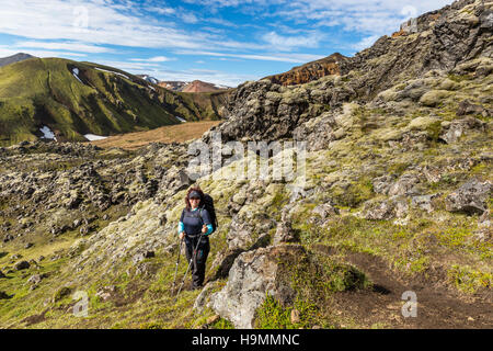 Landmannalaugar, Fjallabak Naturschutzgebiet, Hochland von Island, bunte Berge, Wanderweg Landmannalaugar - Thorsmork Stockfoto