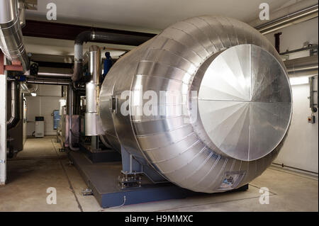 Kompression Maschinen Holz verarbeitenden Anlage, Templin, Uckermark Bezirk Brandenurg, Deutschland. Stockfoto
