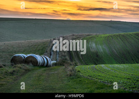 Sonnenuntergang auf den South Downs Stockfoto