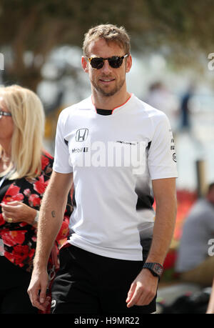 McLaren Honda's Jenson Button Vorschau tagsüber am Yas Marina Circuit in Abu Dhabi. Stockfoto