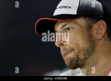 McLaren Honda's Jenson Button Vorschau tagsüber am Yas Marina Circuit in Abu Dhabi. Stockfoto