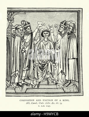 Krönung und Salbung eines mittelalterlichen Königs, 13. Jahrhundert Stockfoto