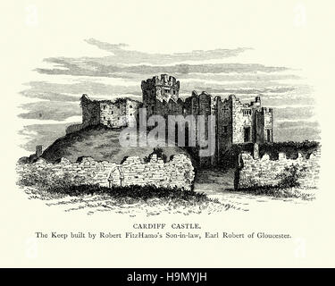 Cardiff Castle (Walisisch: Castell Caerdydd) ist eine mittelalterliche Burg, die die ursprüngliche Motte und Bailey Burg entstand im späten 11. Jahrhundert von Norman eindringen Stockfoto