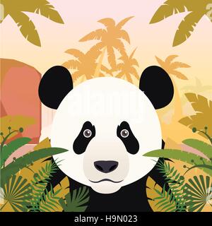 Flache Vektorbild des Panda auf dem Dschungel-Hintergrund Stock Vektor