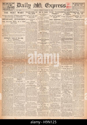 1919 daily Express Titelseite Besorgnis über den Anstieg der Bolschewismus Stockfoto