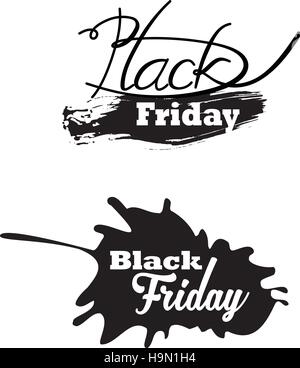 Zwei schwarze Freitag handgemachte Splash Etiketten. Stock Vektor