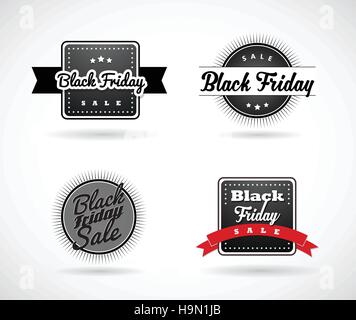 Satz von Black Friday handgemachte einfache Etiketten mit rotem Band. Stock Vektor