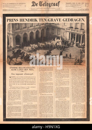 1934 de Telegraaf Front Seite Tod von Prinz Heinrich der Niederlande Stockfoto