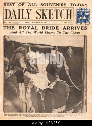 1934 daily Sketch Front page Hochzeit von Prinz Georg und Prinzessin Marina von Griechenland Stockfoto