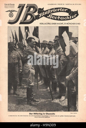 1933 Illustrierte Beobachter vordere Seite Adolf Hitler mit SA-Truppen in Chemlitz Stockfoto