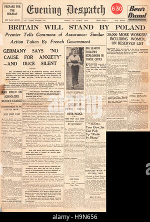 1939 am Abend Versand Titelseite Großbritannien Polen stehen Stockfoto