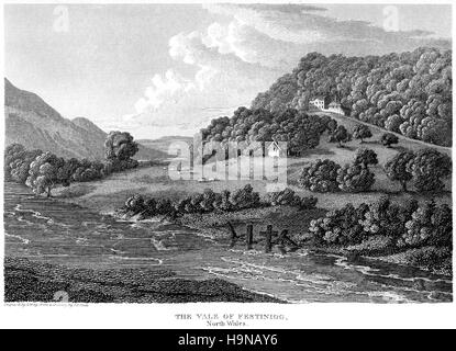 Eine Gravur der Vale Festiniog, Nordwales mit hoher Auflösung aus einem Buch gescannt gedruckt im Jahre 1812. Copyright fr geglaubt Stockfoto